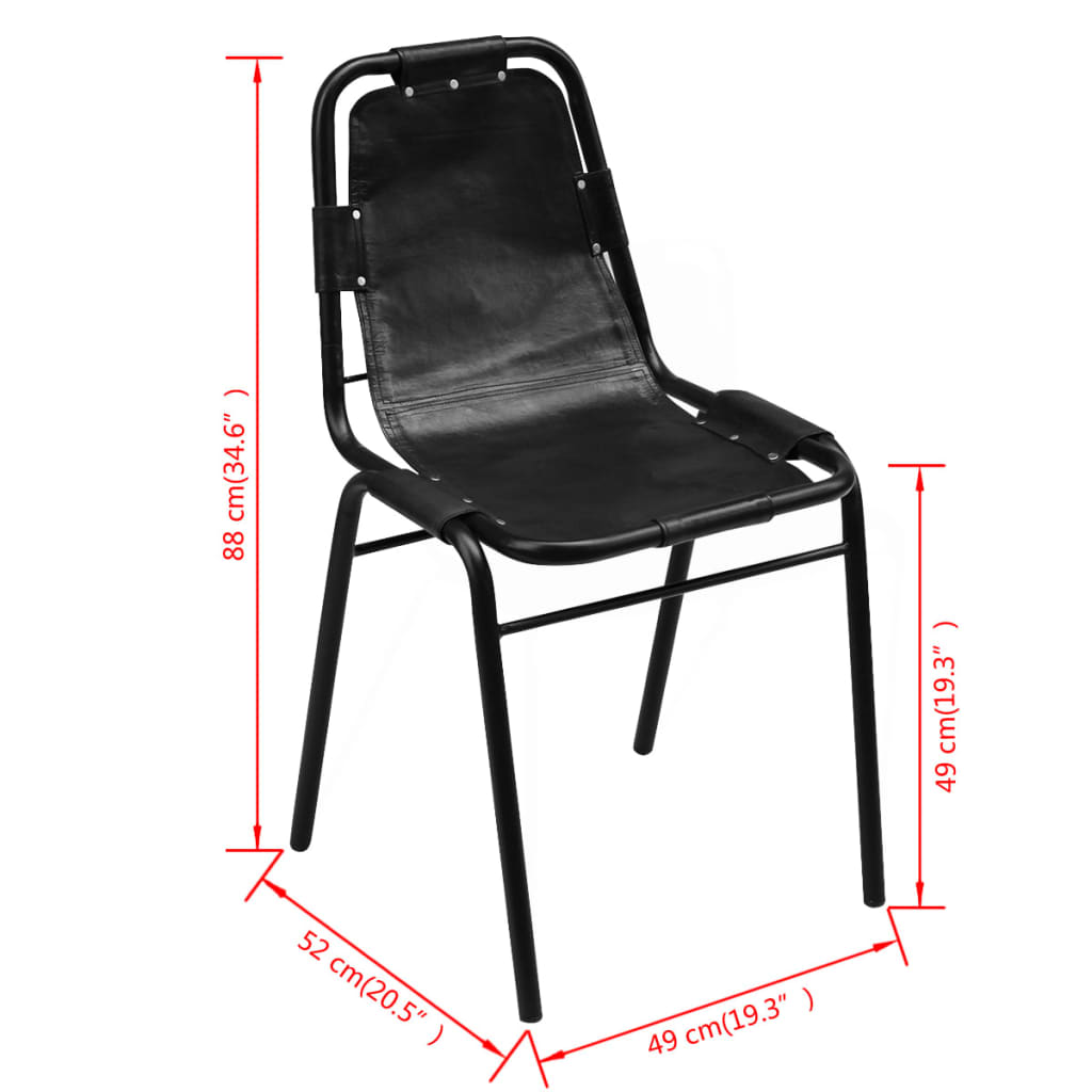 Cadeiras de jantar 2 pcs couro genuíno preto