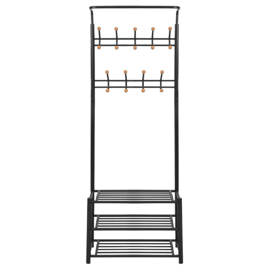 Suporte para roupas com sapateira 68x32x182,5 cm preto