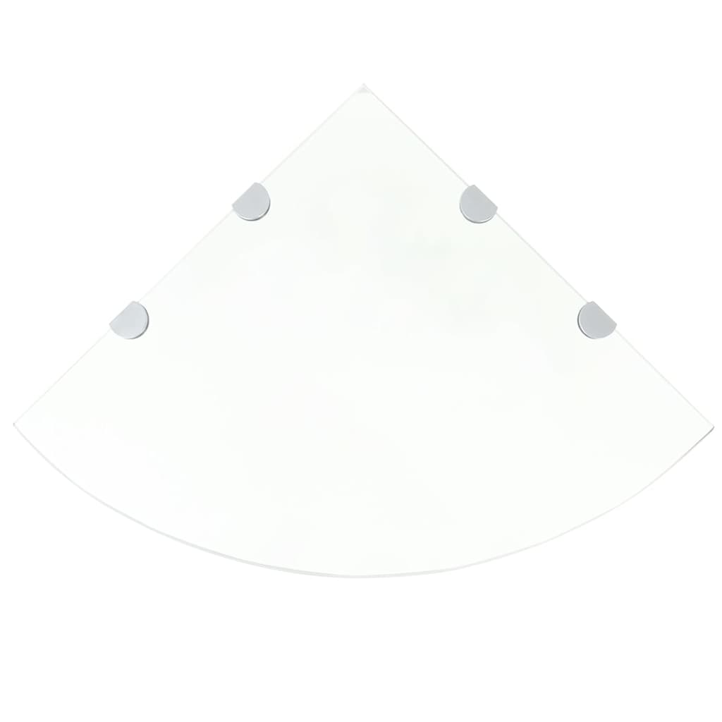 Prateleira canto, suportes cromados, vidro transparente 45x45cm