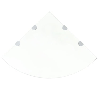 Prateleira canto, suportes cromados, vidro transparente 45x45cm