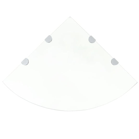 Prateleira canto, suportes cromados, vidro transparente 45x45cm