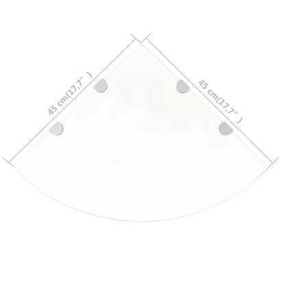 Prateleira canto, suportes cromados, vidro transparente 45x45cm
