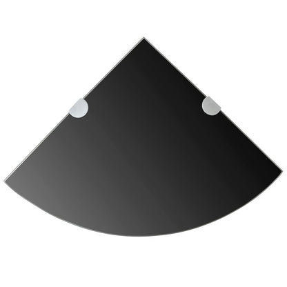 Prateleira de canto com suportes cromados vidro preto 25x25cm