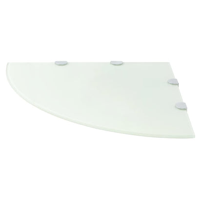 Prateleira canto, suportes cromados, vidro branco 45x45cm
