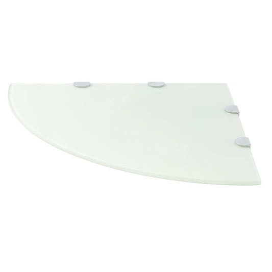Prateleira canto, suportes cromados, vidro branco 45x45cm