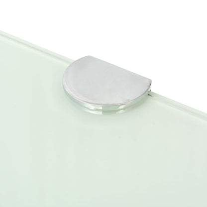 Prateleira canto, suportes cromados, vidro branco 45x45cm