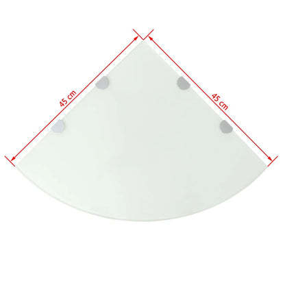 Prateleira canto, suportes cromados, vidro branco 45x45cm
