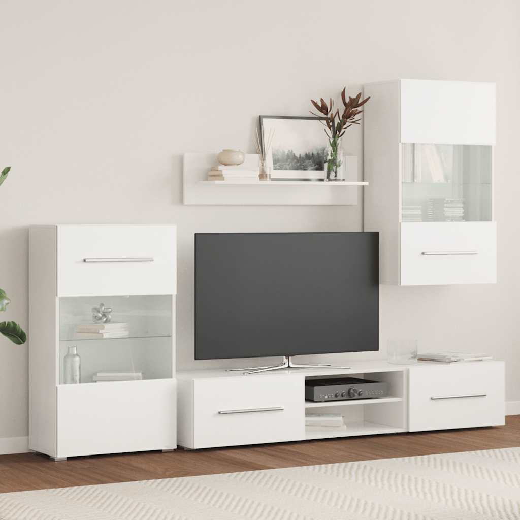 Armários de parede/unidade p/TV com luz LED branco, 5 pcs