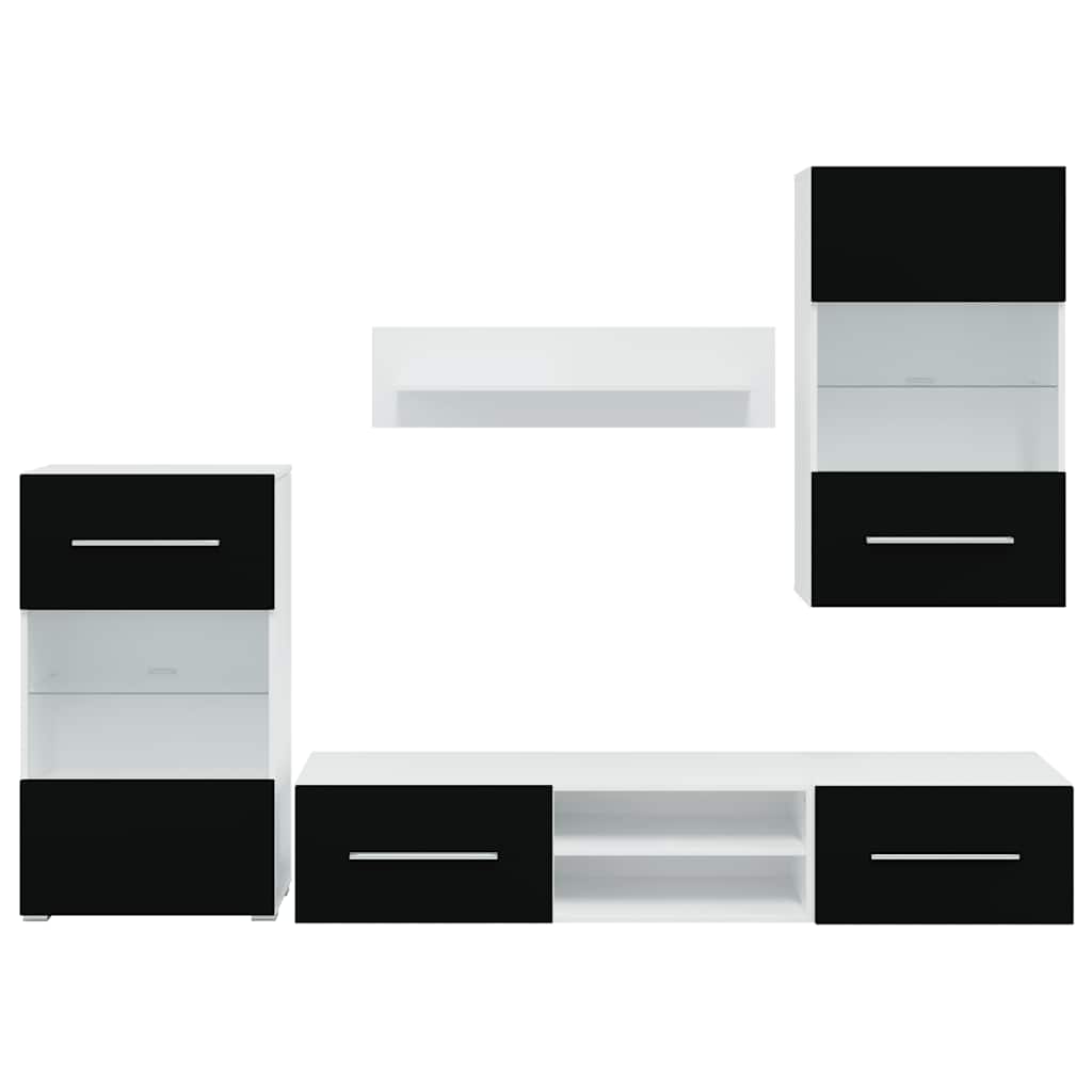 Armários de parede para TV com luz LED preto, 5 pcs