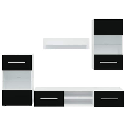 Armários de parede para TV com luz LED preto, 5 pcs