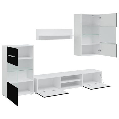 Armários de parede para TV com luz LED preto, 5 pcs