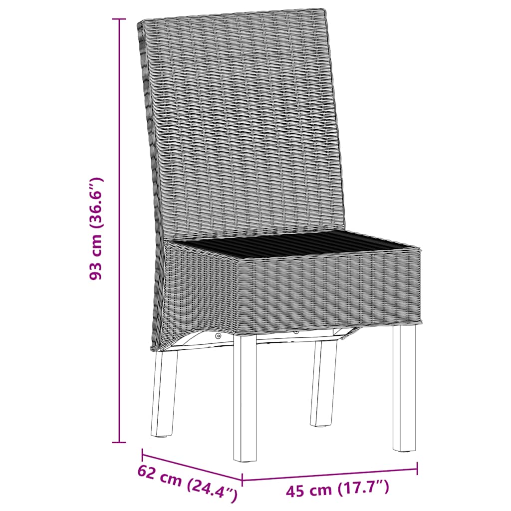 Cadeiras de jantar 4 pcs vime genuíno castanho