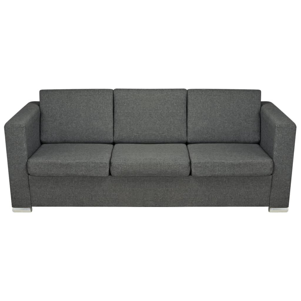 Conjunto de sofás, 3 pçs, tecido cinzento escuro