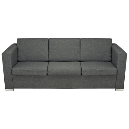 Conjunto de sofás, 3 pçs, tecido cinzento escuro