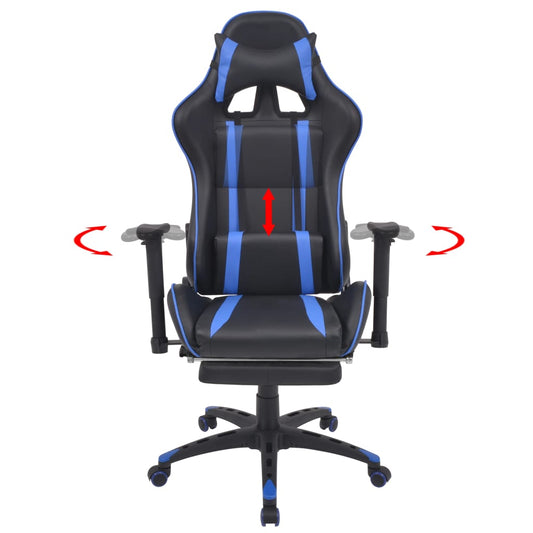 Cadeira escritório reclinável estilo corrida c/ apoio pés azul