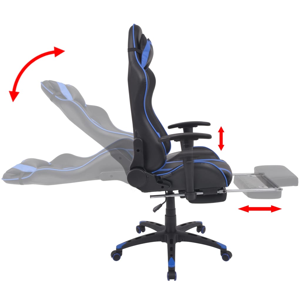 Cadeira escritório reclinável estilo corrida c/ apoio pés azul