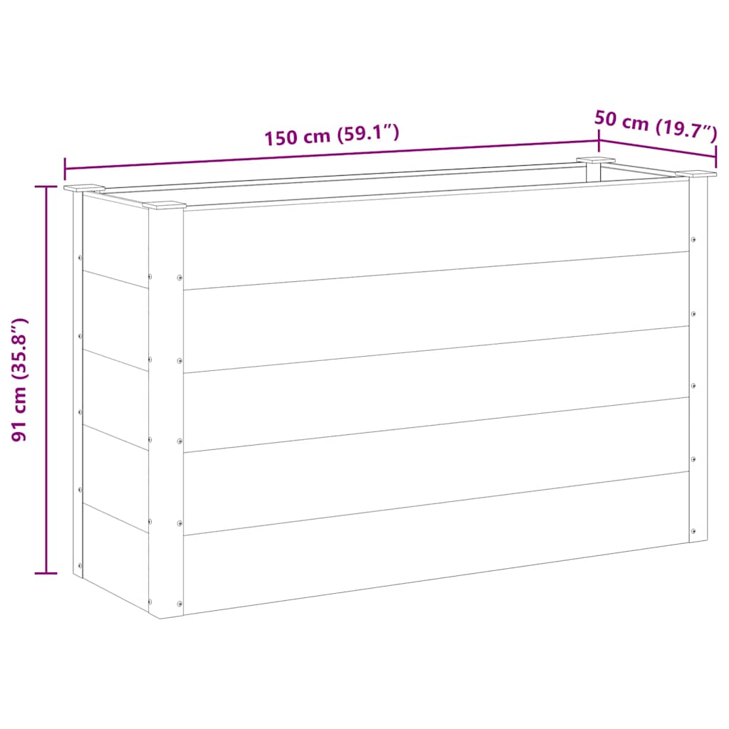 Canteiro elevado para jardim WPC 150x50x91 cm cinzento