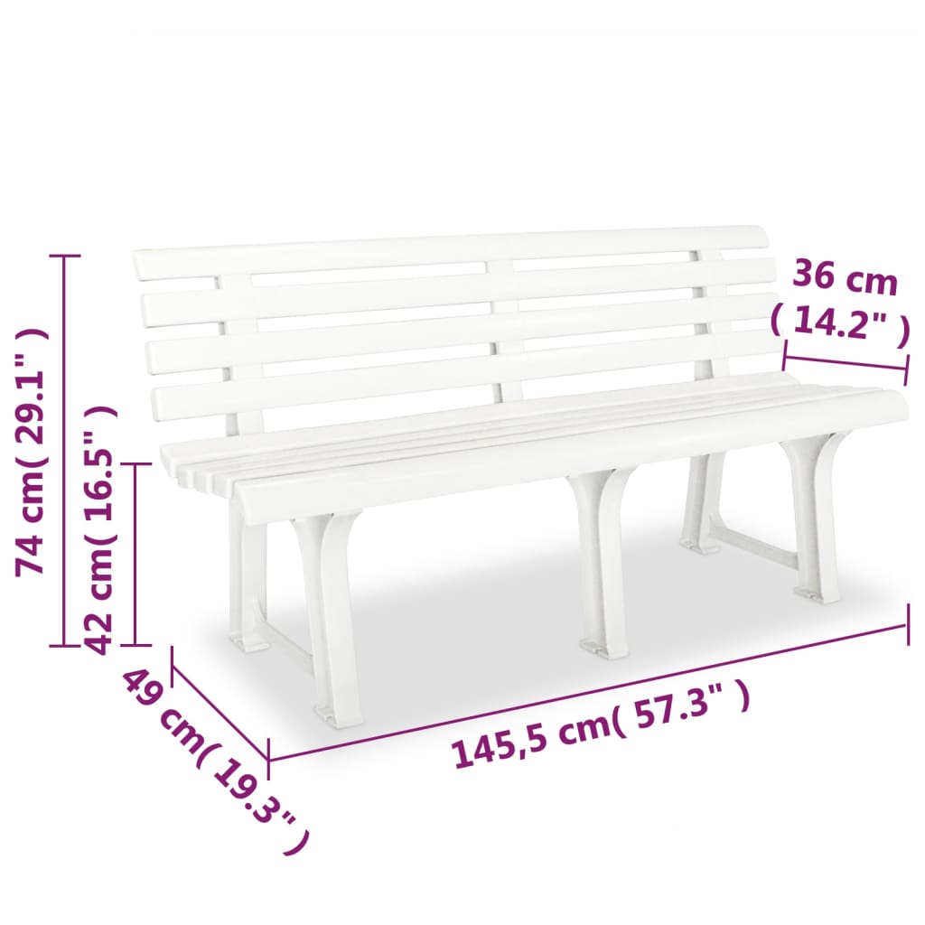 Banco de jardim 145,5 cm plástico branco