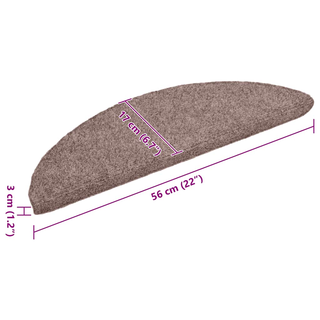 Tapetes de escada autoadesivos 15 peças 56x17x3 cm marrom claro meia-lua