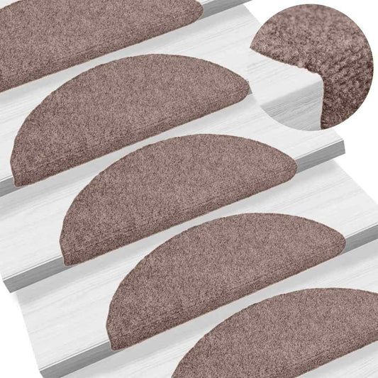 Tapetes de escada autoadesivos 15 peças 56x17x3 cm marrom claro meia-lua