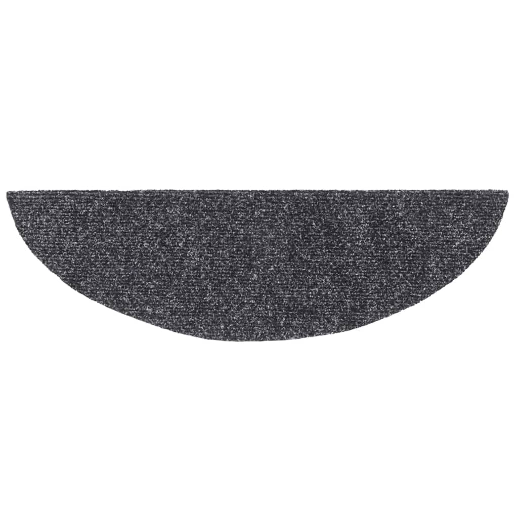 Tapetes de escada autoadesivos 15 peças 56x17x3 cm cinza escuro semicircular
