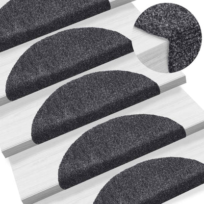 Tapetes de escada autoadesivos 15 peças 56x17x3 cm cinza escuro semicircular