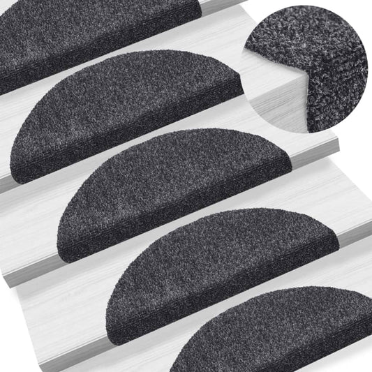 Tapetes de escada autoadesivos 15 peças 56x17x3 cm cinza escuro semicircular