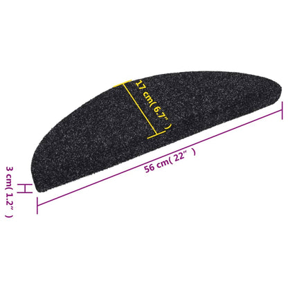 Tapetes de escada autoadesivos 15 peças 56x17x3 cm pretos semicirculares