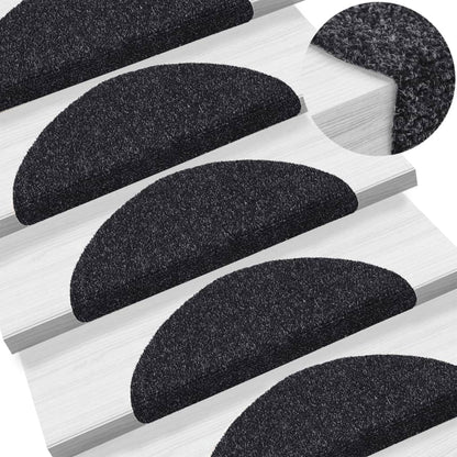 Tapetes de escada autoadesivos 15 peças 56x17x3 cm pretos semicirculares