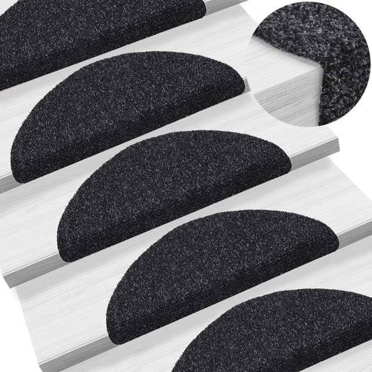 Tapetes de escada autoadesivos 15 peças 56x17x3 cm pretos semicirculares