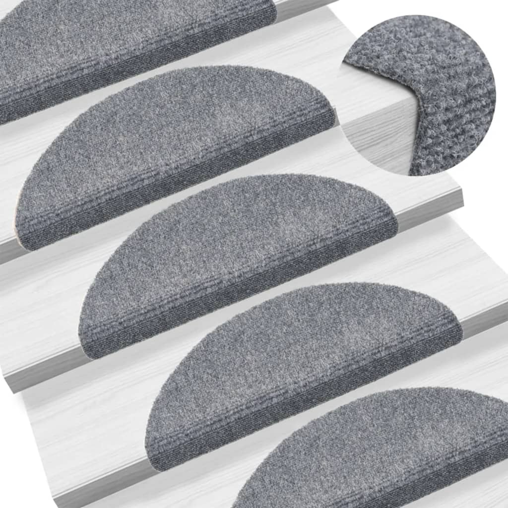Tapetes de escada autoadesivos 15 peças 56x17x3 cm cinza claro semicircular