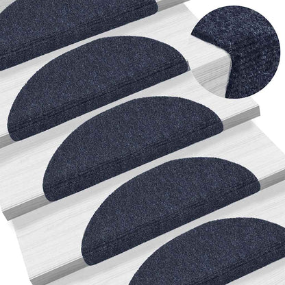 Tapetes de escada autoadesivos 15 peças 56x17x3 cm azul semicircular