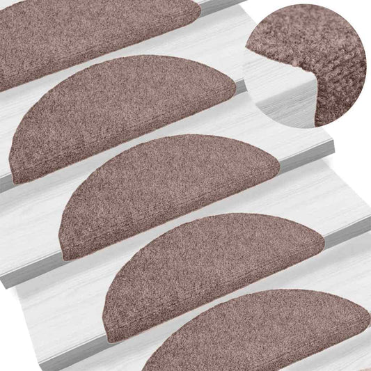Tapetes de escada autoadesivos 15 peças 65x21x4 cm marrom claro meia-lua grande