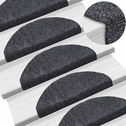Tapetes de escada autoadesivos 15 peças 65x21x4 cm cinza escuro semicircular grande