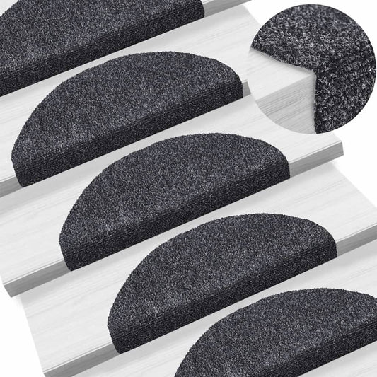 Tapetes de escada autoadesivos 15 peças 65x21x4 cm cinza escuro semicircular grande