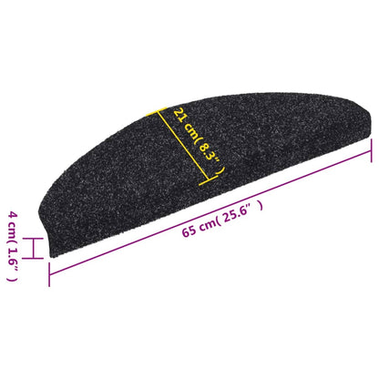 Tapetes de escada autoadesivos 15 peças 65x21x4 cm pretos semicirculares grandes
