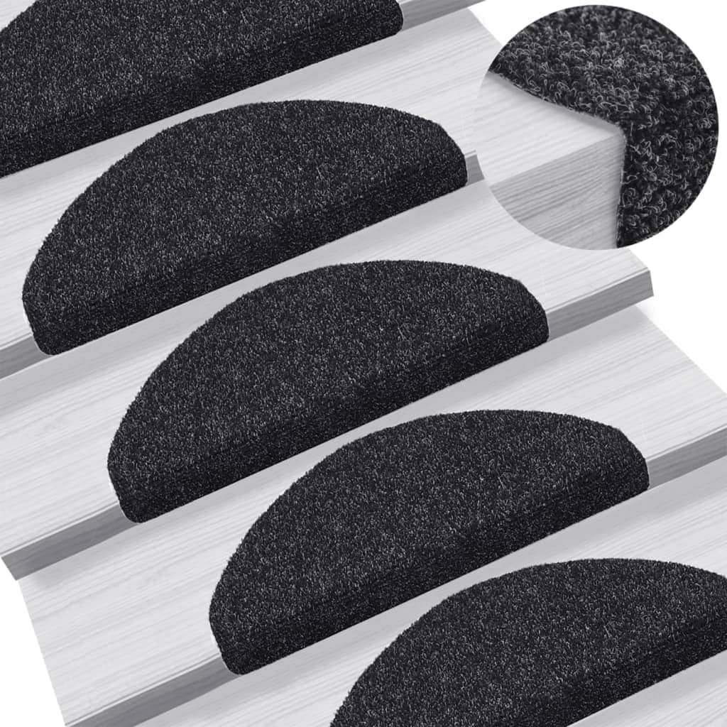 Tapetes de escada autoadesivos 15 peças 65x21x4 cm pretos semicirculares grandes