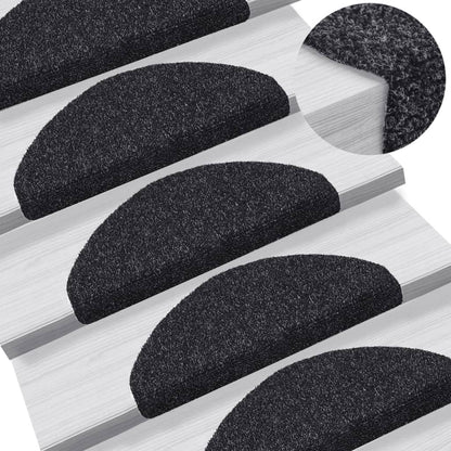 Tapetes de escada autoadesivos 15 peças 65x21x4 cm pretos semicirculares grandes