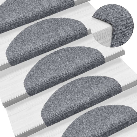 Tapetes de escada autoadesivos 15 peças 65x21x4 cm cinza claro semicircular grande