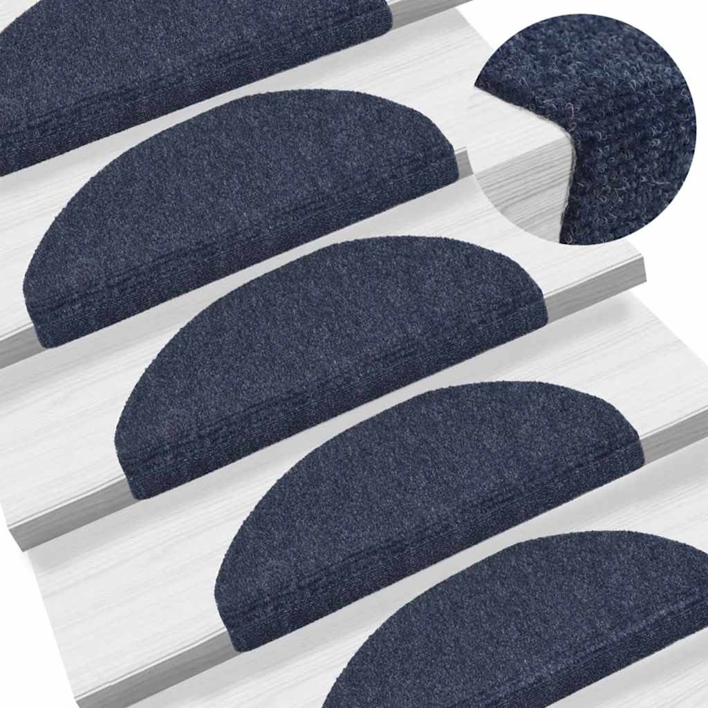 Tapetes de escada autoadesivos 15 peças 65x21x4 cm azul semicircular grande