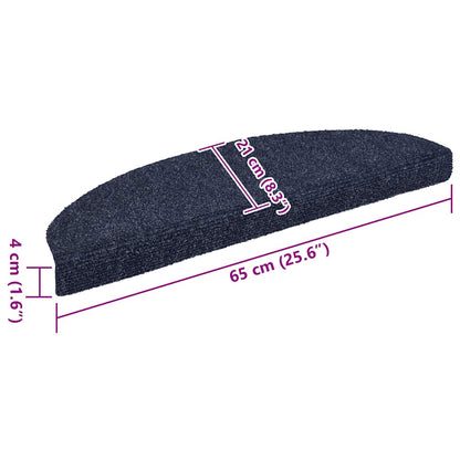 Tapetes de escada autoadesivos 15 peças 65x21x4 cm azul semicircular grande