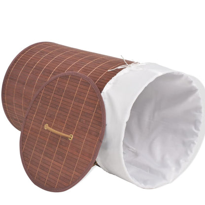 Cesto redondo para roupa suja bambu castanho