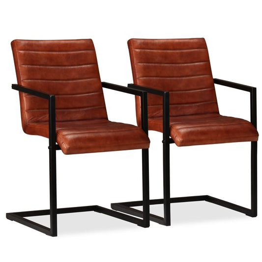 Cadeiras de jantar 2 pcs couro genuíno castanho