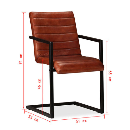 Cadeiras de jantar 2 pcs couro genuíno castanho