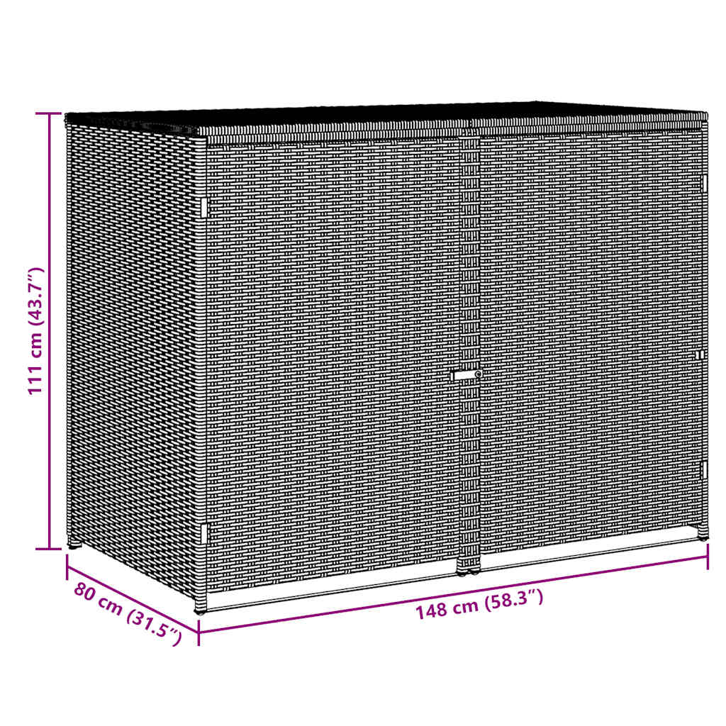 Unidade dupla arrumação caixotes lixo vime preto 148x80x111 cm