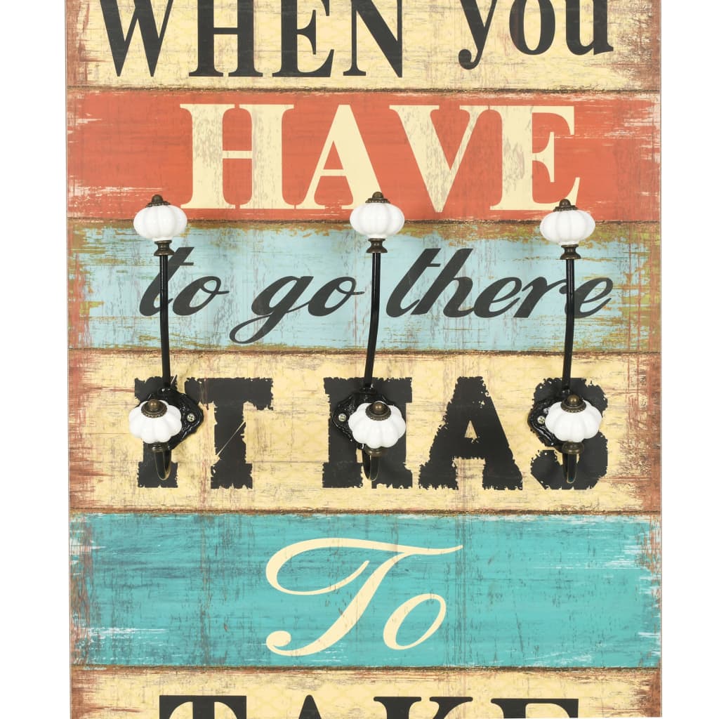 Bengaleiro de parede com 6 ganchos 120x40 cm HOME IS