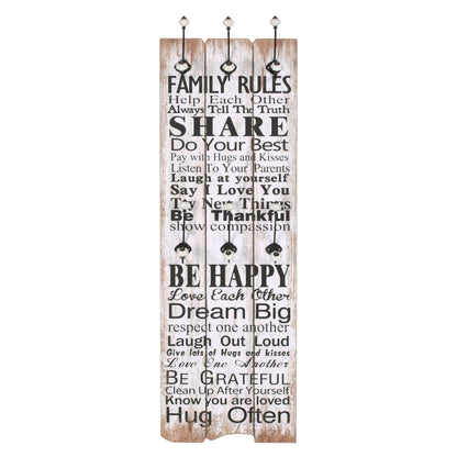 Bengaleiro de parede com 6 ganchos 120x40 cm FAMILY RULES