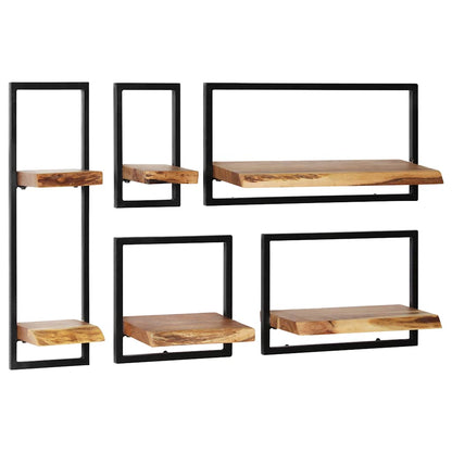 Conjunto prateleiras de parede 5 pcs madeira acácia maciça/aço