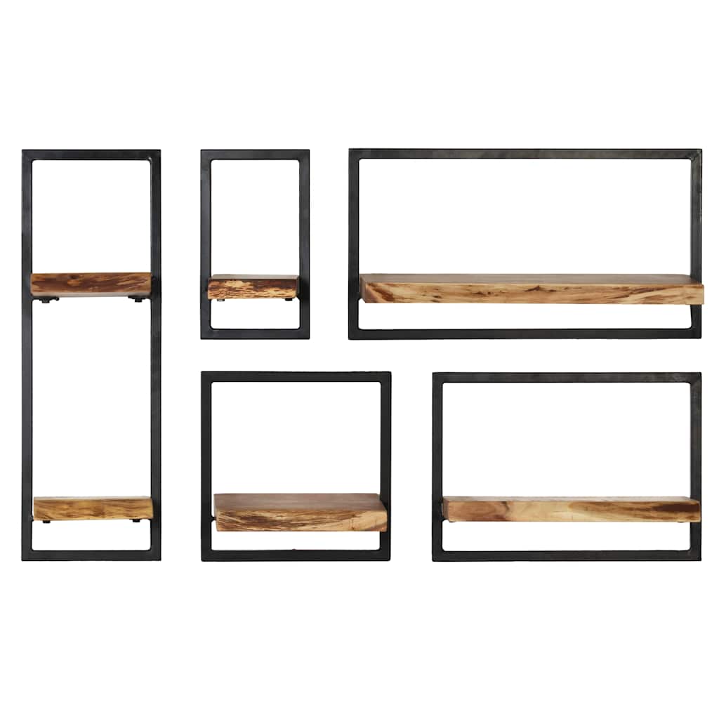 Conjunto prateleiras de parede 5 pcs madeira acácia maciça/aço