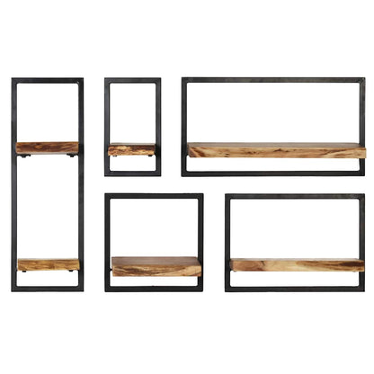 Conjunto prateleiras de parede 5 pcs madeira acácia maciça/aço